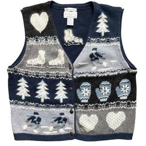 VINTAGE 90s Women’s Cozy Preppy Granny Hand Embroidered Winter Knit Sweater Vest